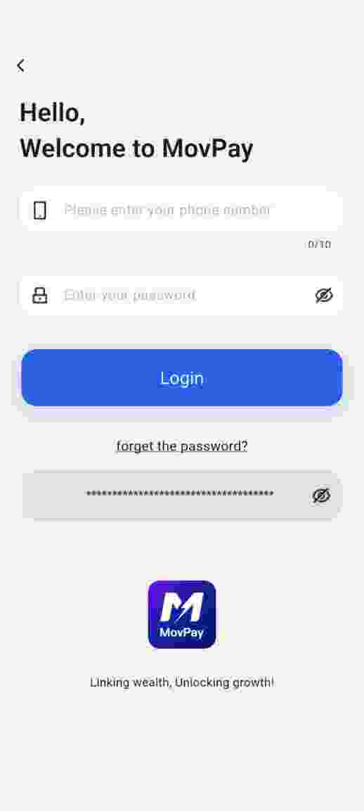 Movpay login screen preview