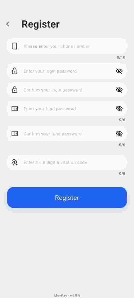 Movpay registration screen preview